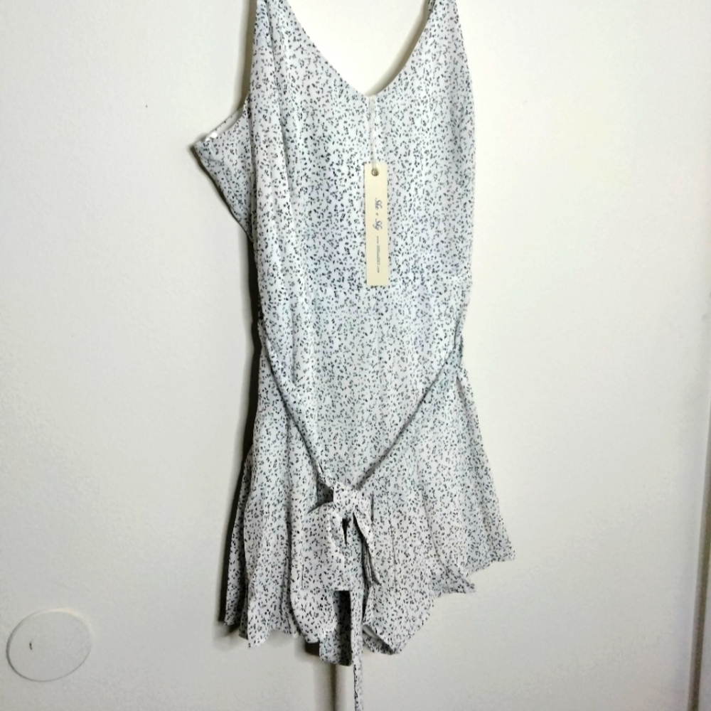 She+Sky (Size L) Black Polka Dot Pattern Spaghetti Strap Belted Romper (NWT)